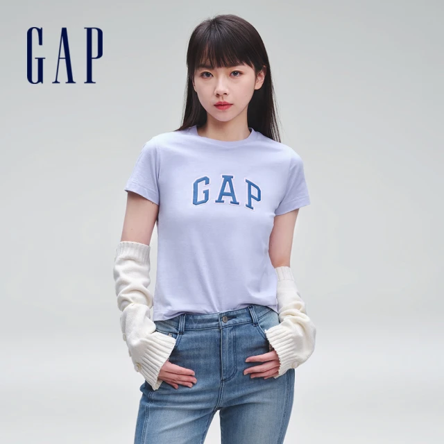 GAPGAP 女裝 Logo純棉圓領短袖T恤-靛藍色(402168)