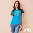 【IGD 英格麗】速達-網路獨賣款-IGD彩色字母蕾絲棉T(藍色)