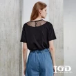【IGD 英格麗】速達-網路獨賣款-閃電蕾絲拼接上衣(黑色)