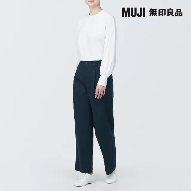 【MUJI 無印良品】女有機棉混縱橫彈性綾織打褶寬版褲(共4色)