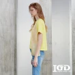 【IGD 英格麗】速達-網路獨賣款-小方格雪紡細褶拼接造型上衣(黃色)