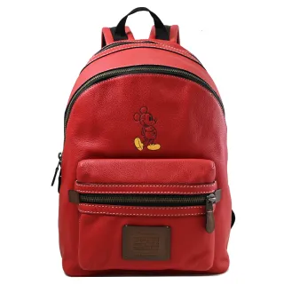 【COACH】DISNEY聯名限定款 米奇壓紋皮革雙層旅用包後背包(紅)