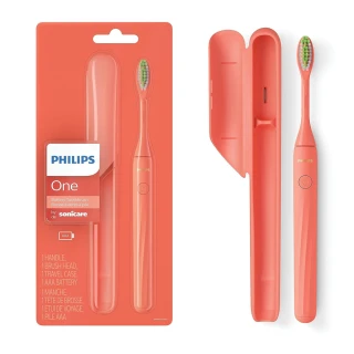 【Philips 飛利浦】電池式電動牙刷 珊瑚橘 超輕便旅行盒(隨身攜帶 不需充電)