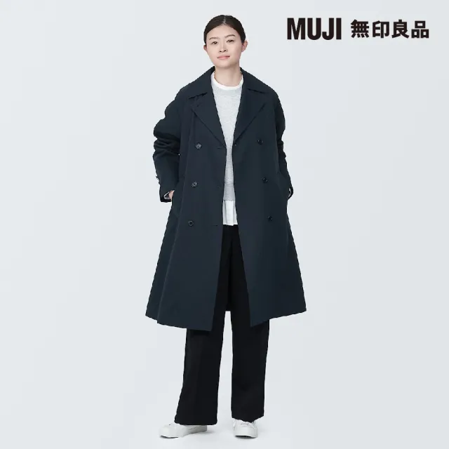 【MUJI 無印良品】女聚酯纖維撥水加工雙排扣大衣(共3色)