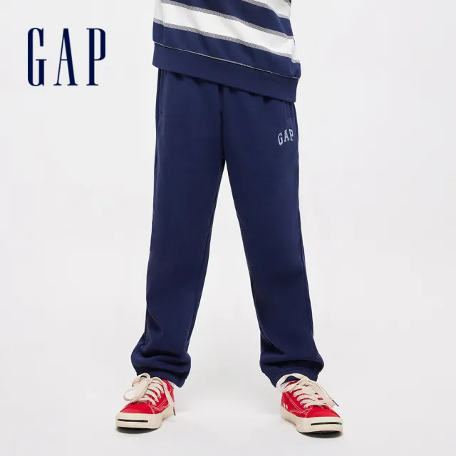 【GAP】男童裝 Logo束口鬆緊褲 碳素軟磨法式圈織系列-海軍藍(429343)