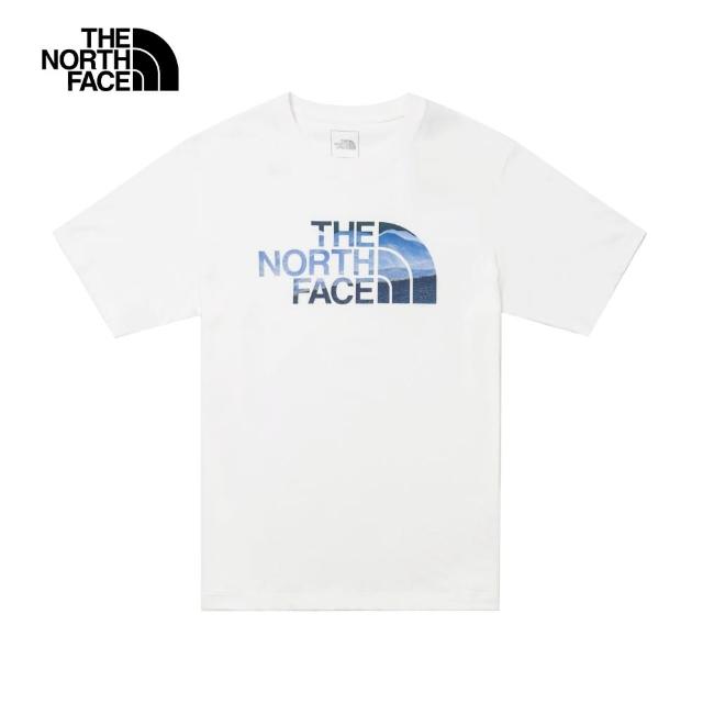 【The North Face 官方旗艦】北面男款白色純棉品牌風景LOGO寬鬆短袖T恤｜88GMFN4(上衣/LOGO)