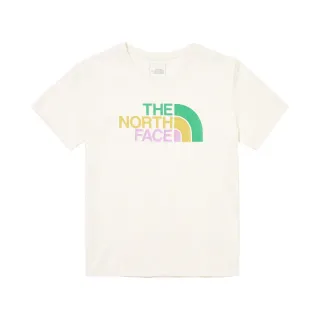 【The North Face】北面女款米白色純棉三色品牌LOGO短袖T恤｜88G8QLI