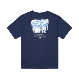 【The North Face】北面男款藍色純棉雪山印花寬鬆短袖T恤｜88GK8K2