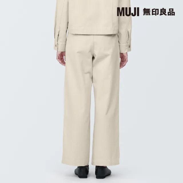 【MUJI 無印良品】女吉貝木棉混打褶寬版褲(共2色)