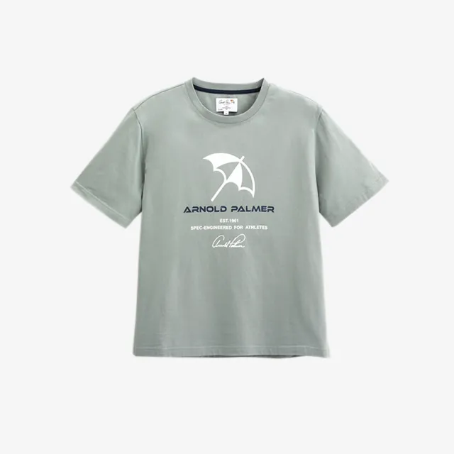 【Arnold Palmer 雨傘】男裝-簡約大傘印花純棉短袖T恤(湖水綠)