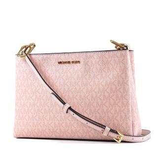 【Michael Kors】TRISHA 緹花LOGO防刮雙層置物鍊帶肩背包-霧粉/中