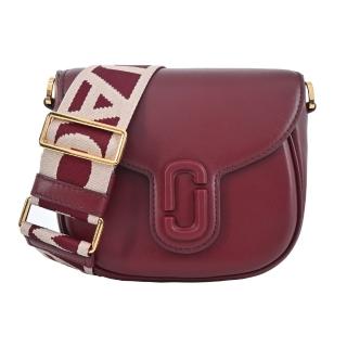 【MARC JACOBS 馬克賈伯】THE J MARC SADDLE 牛皮磁扣翻蓋斜背馬鞍包(小/酒紅)