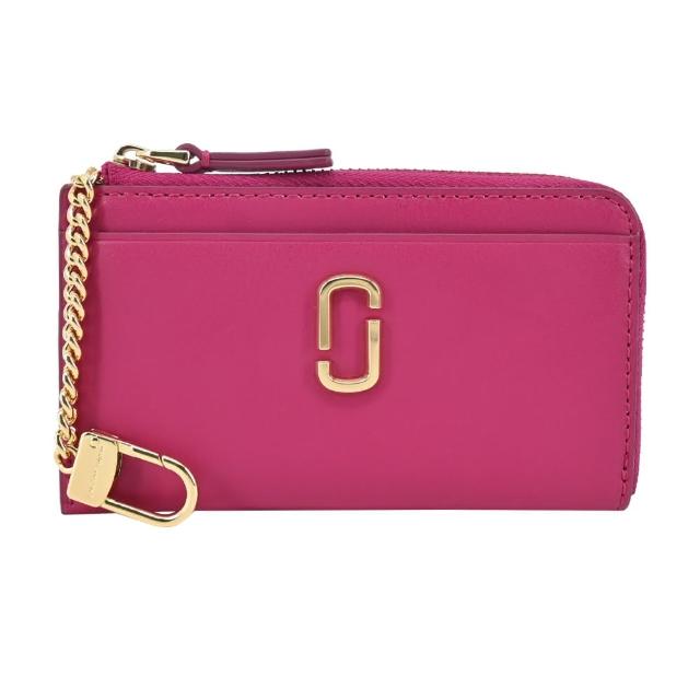 【MARC JACOBS 馬克賈伯】THE J MARC TOP 牛皮拉鍊鑰匙圈卡片零錢包(芭比粉)