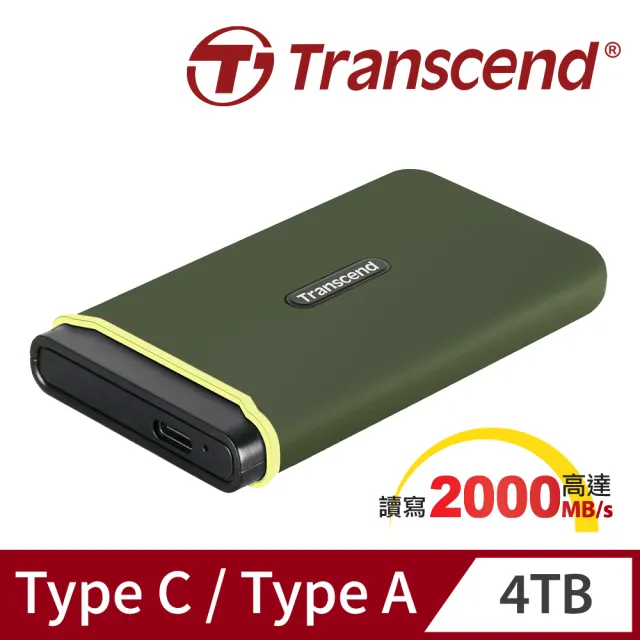 【Transcend 創見】ESD380C 4TB USB3.2/Type C 雙介面外接SSD固態硬碟 - 橄欖綠(TS4TESD380C)