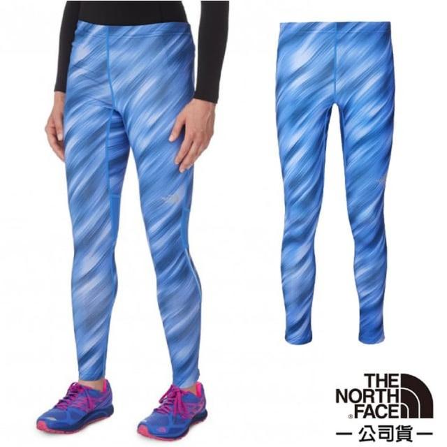 【The North Face】女 FlashDry閃電快乾排汗緊身長褲.彈性運動長褲.吸濕排汗褲(A5TU 海岸線藍印花 V)