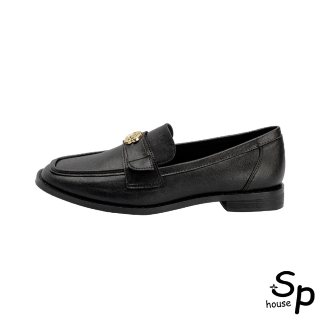 Sp house 方型金屬幾何綢緞都會時尚粗低跟鞋(2色可選