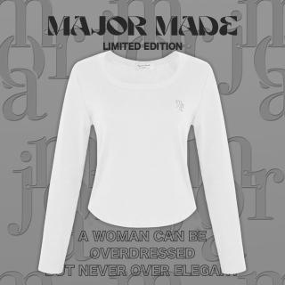 【MAJOR MADE】大圓領羅紋刺繡長袖上衣(素色上衣/打底衫/圓領長袖)