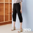 【IGD 英格麗】速達-網路獨賣款-時尚個性打褶微彈九分褲(黑色)