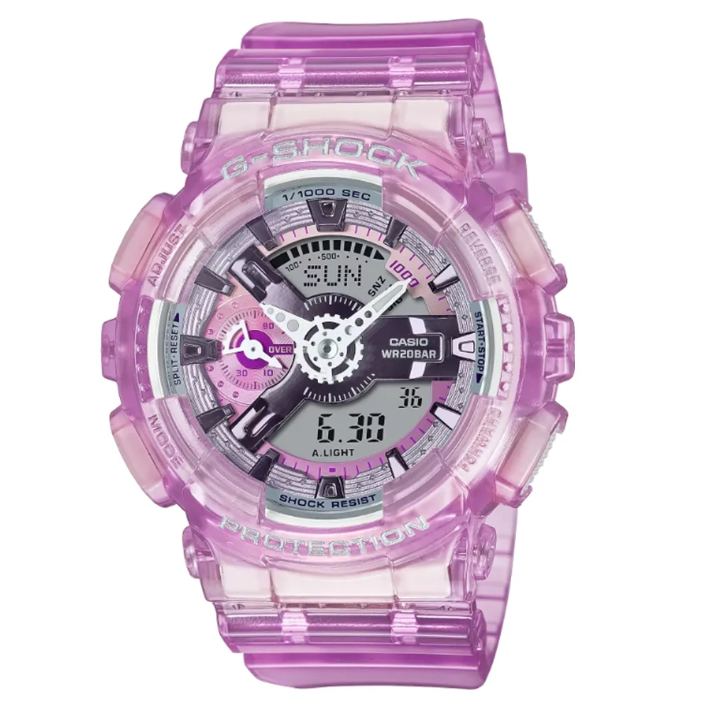 【CASIO 卡西歐】G-SHOCK 未來科幻 虛擬世界雙顯錶款 半透明紫 GMA-S110VW-4A_45.9mm