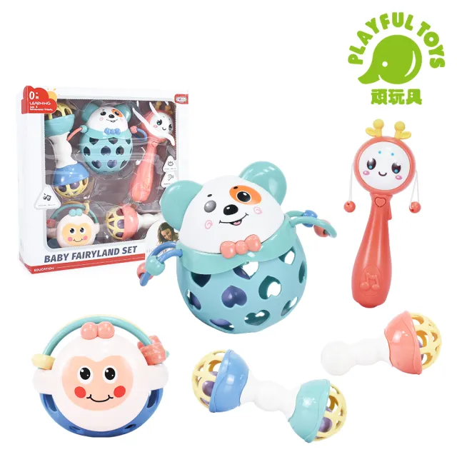 【Playful Toys 頑玩具】軟膠搖鈴禮盒組(聲光感統 寶寶安撫 彌月禮物 嬰兒玩具)