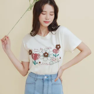 【non-stop】春氛花卉刺繡T恤-2色