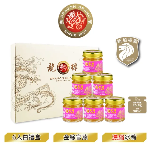 【Dragon Brand 龍標燕窩】金絲官燕濃縮冰糖燕窩禮盒（28g x6瓶裝/盒）(立冬進補禮盒首選)