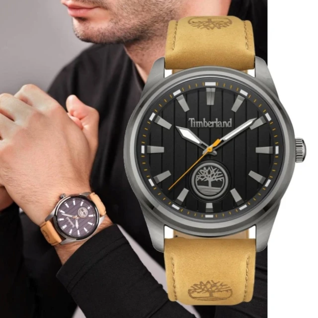 Timberland 天柏嵐 NORTHBRIDGE系列 條紋簡約 腕錶 皮帶-黑色/咖啡色45mm(TDWGA0010204)