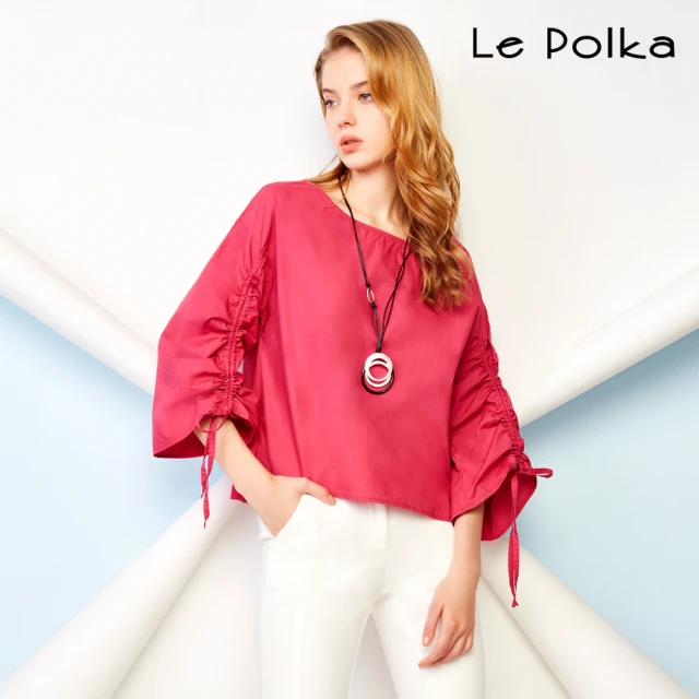 【Le Polka】莓果紅抽袖上衣-女