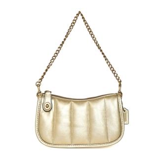 【COACH】Swinger 20線縫直紋全皮鍊帶手提掛腋下包(燙金色)