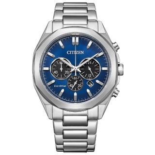 【CITIZEN 星辰】Chronograph 八角鬥士光動能競速計時男錶-藍x銀/41mm 母親節限定(CA4590-81L)