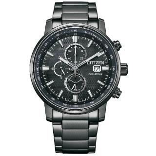 【CITIZEN 星辰】Chronograph 亞洲限定光動能競速計時男錶-黑/43mm(CA0845-83E)