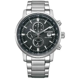 【CITIZEN 星辰】Chronograph 亞洲限定光動能競速計時男錶-黑x銀/43mm(CA0840-87E)