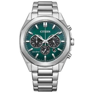 【CITIZEN 星辰】Chronograph 八角鬥士光動能競速計時男錶-綠x銀/41mm 母親節限定(CA4590-81X)