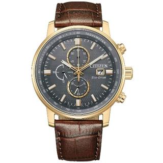 【CITIZEN 星辰】Chronograph 亞洲限定光動能競速計時男錶-灰x咖啡/43mm 雙11限定(CA0843-11H)