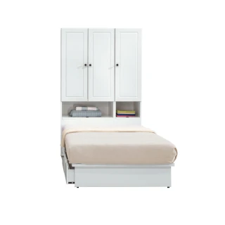 【柏蒂家居】茉妮3.5尺白色單人床組(衣櫃型床頭箱+三抽收納床底-不含床墊)