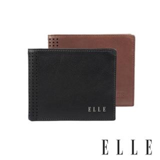 【elle homme】彎摺處透氣孔3面側翻2窗格-elle皮夾/牛皮短夾/男夾-黑、咖啡色