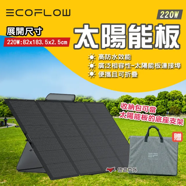 【ECOFLOW】220W 太陽能板 充電板 應急電源 可摺疊(悠遊戶外)
