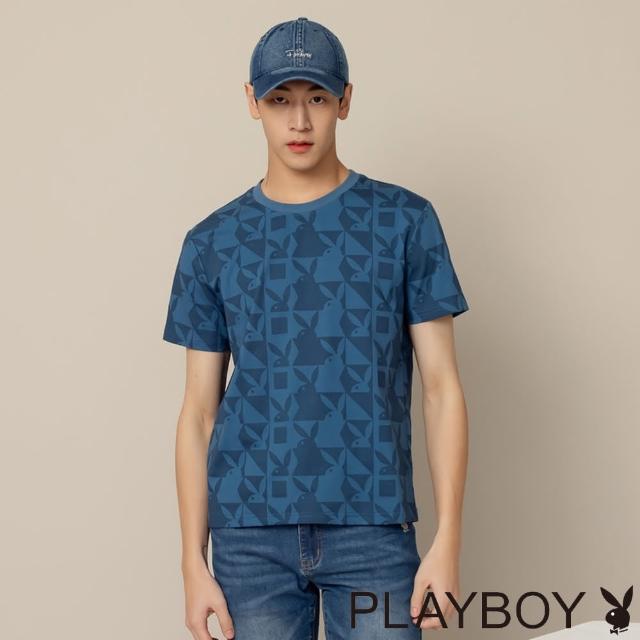 【PLAYBOY】滿版同TONE抗菌上衣(深藍色)