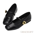【Grace Gift】復古一字方釦輕量平底瑪莉珍鞋