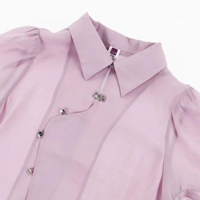 【ILEY 伊蕾】新中式造型盤釦澎袖上衣(淺紫色；M-XL；1242591515)