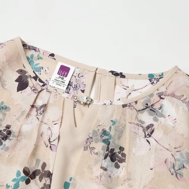 【ILEY 伊蕾】燒花網格活片雪紡上衣(杏色；M-2L；1242071413)