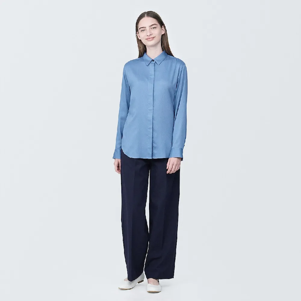 【MUJI 無印良品】女嫘縈混聚酯纖維標準領長袖套衫(共3色)