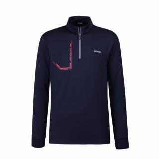 【PING】男款素面運動型吸濕排汗立領長袖POLO衫-深藍(GOLF/高爾夫球衫/PA23225-58)
