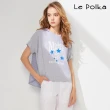 【Le Polka】異材質拼接條紋連帽Ｔ/2色-女