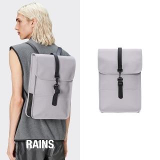 【RAINS官方直營】Backpack Mini 經典防水小型雙肩背長型揹包(Flint 灰藕紫後揹包)