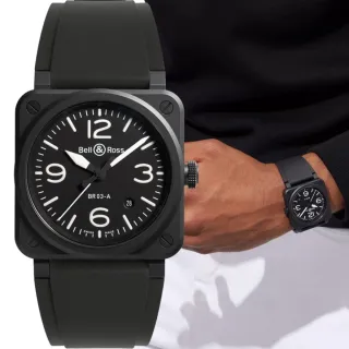 【Bell&Ross】BR03黑色啞光陶瓷方形機械腕錶-41mm 戶外 春遊(BR03A-BL-CE/SRB)