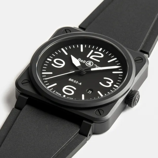【Bell&Ross】BR03黑色啞光陶瓷方形機械腕錶-41mm   母親節(BR03A-BL-CE/SRB)