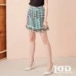 【IGD 英格麗】速達-網路獨賣款-幾何印花壓褶雪紡短裙(綠色)