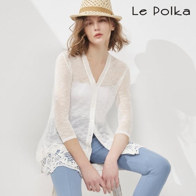 【Le Polka】微透膚蕾絲拼接針織衫-女