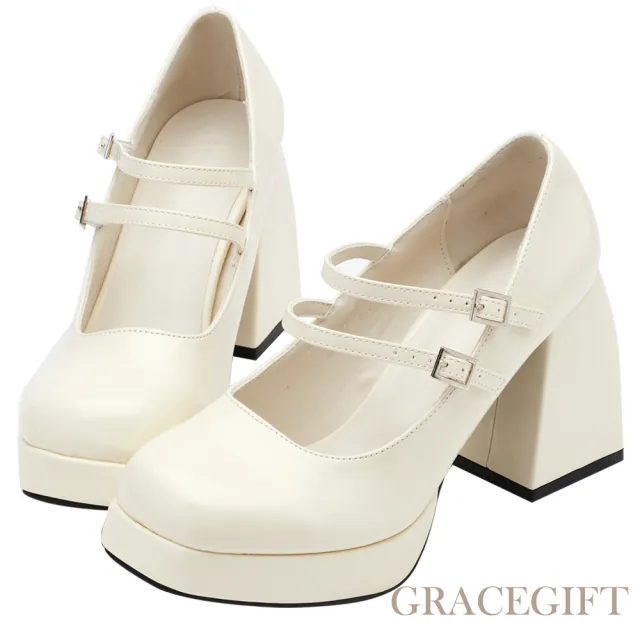 【Grace Gift】雙帶防水台高跟瑪莉珍鞋